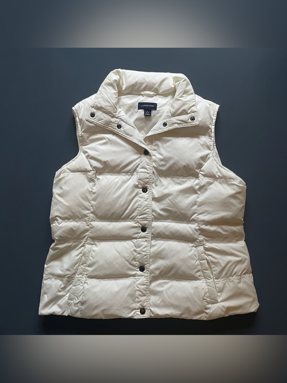 Lands' End Women’s 14-16 Large White Down Insulated Nylon Snap Puffer Vest